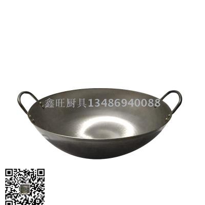Double earless iron frying pan without coating non-stick traditional thickening large round bottom frying pan
