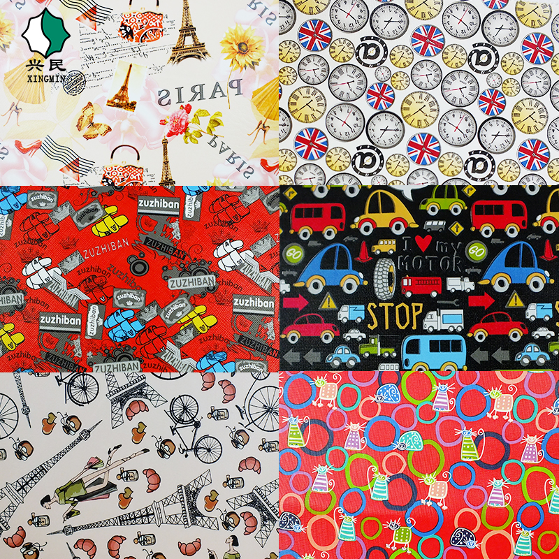 印卡通箱包面料转印革小清新花色化妆包眼镜盒