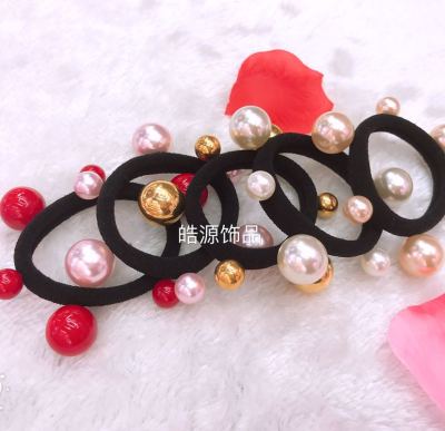 Seamless nylon elastic high gloss beads three small hair rings