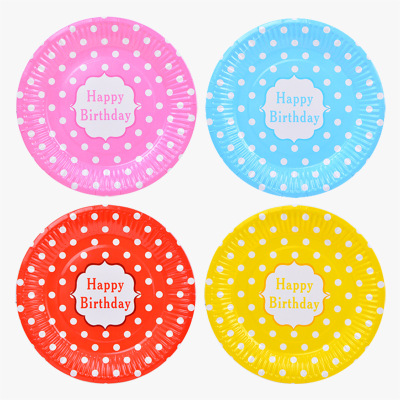 Birthday party supplies 7 \"9\" dot paper plate Korean wave point cake plate party disposable barbecue plate