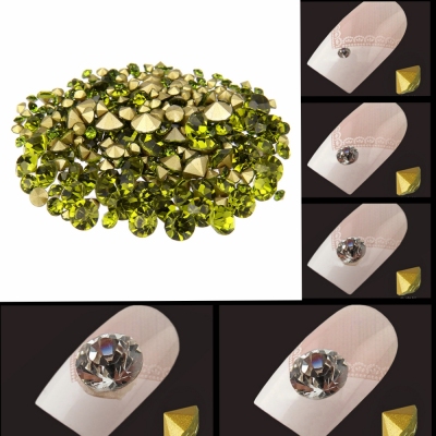 Nail Sticker Rhinestones Olive Color Mini Pointback Crystal Stones Loose Strass Bead DIY Nail Art Decoration