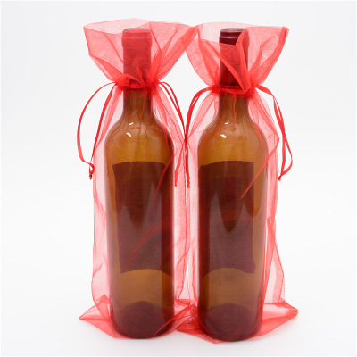 Factory Direct Sales Gauze Drawstring Wine Bottle Bag Red Wine Champagne Gift Packaging Bottle Cover Blind Product Drawstring Red Wine Bag