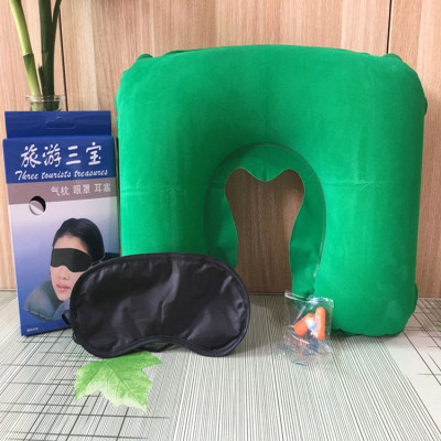 Thickened PVC Flocking 18 Silk U-Shaped Inflatable Pillow Travel Three Pieces Three-Piece Factory Direct Sales Wholesale Custom