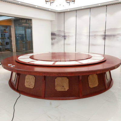 Shanghai hotel box solid wood electric round table new Chinese style solid wood marble dining chair