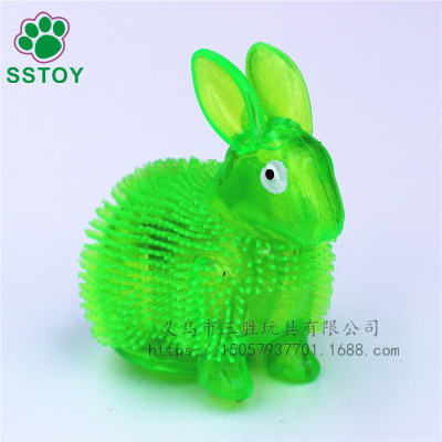 The three-win toy The lovely rabbit glitter wool ball belt whistle will ring call The ball TPR environmental protection rubber toys