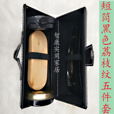 New zhikang short tube black litchi grain shoe polish brush 5-piece leather shoes maintenance cleaning factory spot wholesale