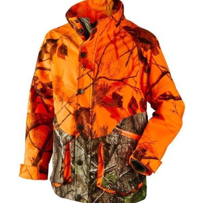 High quality waterproof, wind - proof and warm hunting jacket in orange camouflage
