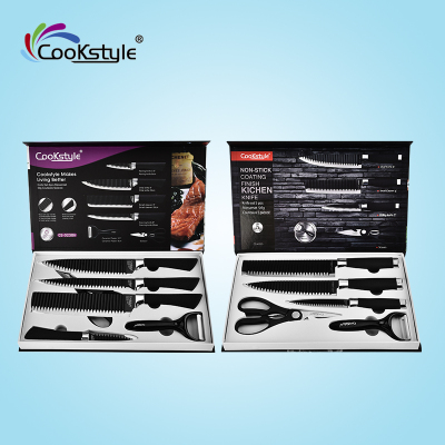 Kitchen cutlery set 6 pieces stainless steel cutlery set 6 pieces black banded non-stick gift knife box