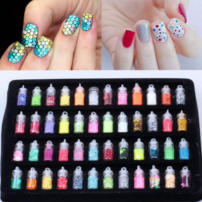 48pcs/set Nail Art DIY Charms Caviar Micro Beads Dried Flowers 3D Nail Art Decorations Holographic Glitter Nail Sequins