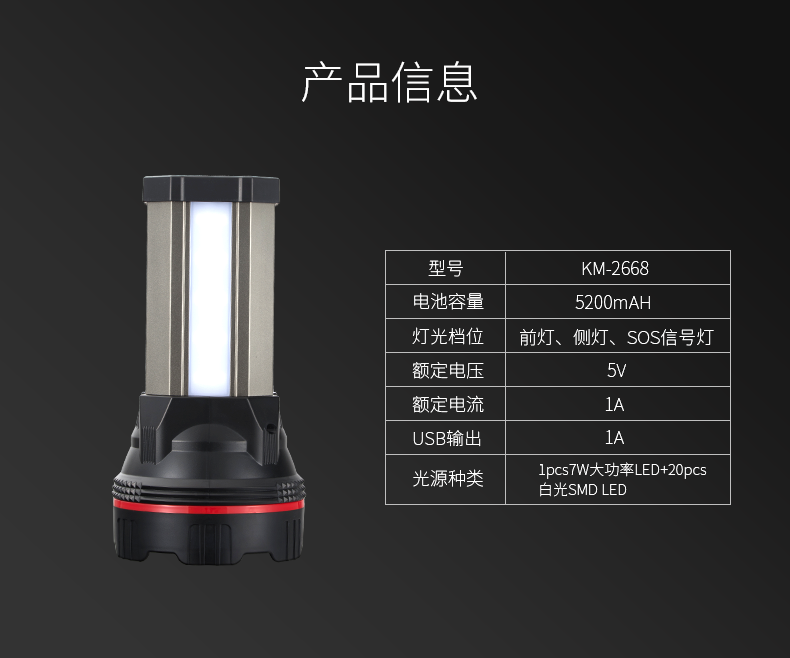 康铭LED手电筒强光充电远射家用应急户外钓鱼巡逻手提灯大探照灯