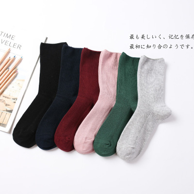 The new style of autumn and winteris double needles, thin strips, middle tube socks manufacturer pure cotton socks 