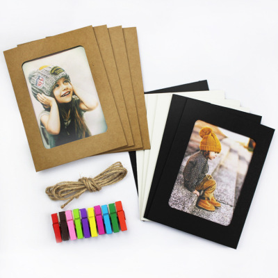  cowhide paper hanging photo frame with hemp rope clip