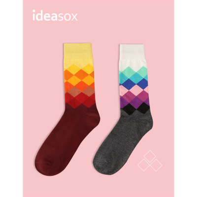 Foreign trade popular logo ideasox British style son gradual change color personality men's cotton stockings