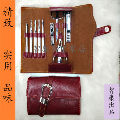 New high-end nail clipper nail clipper business gift set zhikang brown 11 pieces