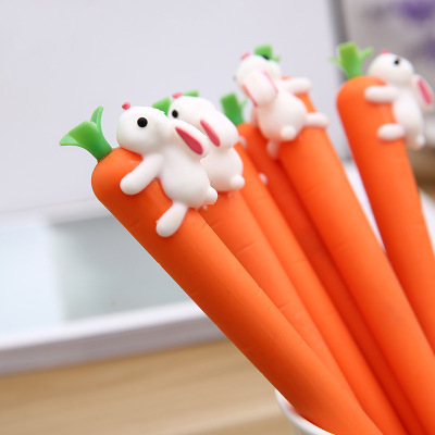 Korean New Cute Cartoon Creative White Rabbit Love to Eat Carrot Student Gel Pen Office Signature Pen Wholesale