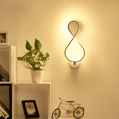 Creative led wall lamp simple European wall lamp white 8-character bedroom bedside lamp