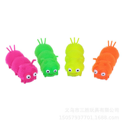 Three Small body caterpillar cute little worm hair ball flash out toy ball children's toys wholesale