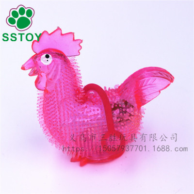 TPR environmental protection rubber toy cock glow-in-the-wool ball with whistling will ring The glitter ball