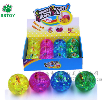 Supply 6.5cm phantom ribbon transparent crystal ball bouncing ball cartoon jumping ball shining ball wholesale