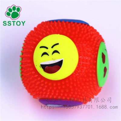 The supply of stickers printing emoticons smiling face ball shining elastic ball with whistle handle ring ball wholesale