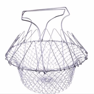 Stainless steel folding steam washing French fries French net basket filter screen kitchen gadgets