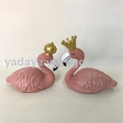 Flamingos decorated with resin crown ornaments box bears