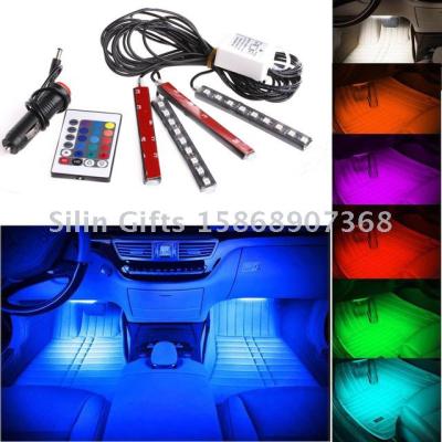 Car Styling DC 12V 4in1 Remote RGB Wireless Control Car Truck 9 LED Neon Interior Light Lamp
