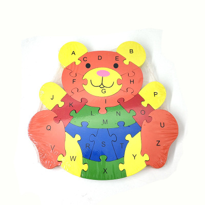 Cuddly bear digital alphabet board stereo car wood block puzzle children literacy map puzzle toys