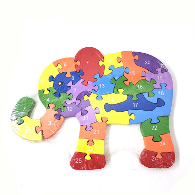 Elephant alphabet puzzle wood block puzzle children literacy map diy manual puzzle toys customized