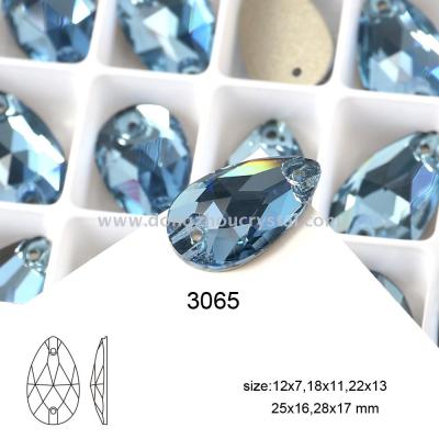 Wholesale K5 crystal flat dual hole shallow blue water drop hand seaming stone shaped drill flat