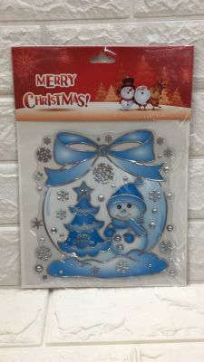 Santa Claus Christmas tree snowman 3D PVC silver crystal embossed decoration wall stickers