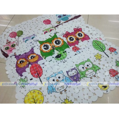PVC cobble color printing owl series floor mat bathroom anti - skid pad with suction disc anti - skid pad manufacturers