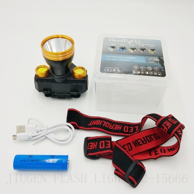 Long root flashlight 606/607 T6+2COB charging headlamp