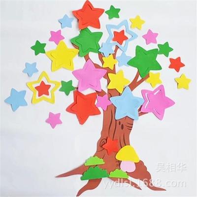 Foam solid wall against real tree apple tree maple leaf heart tree star tree kindergarten school decoration