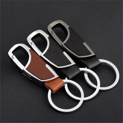 High-End Simple Men and Women Leather Waist Hanging Metal Keychains Advertising Car Key Ring Birthday Gifts