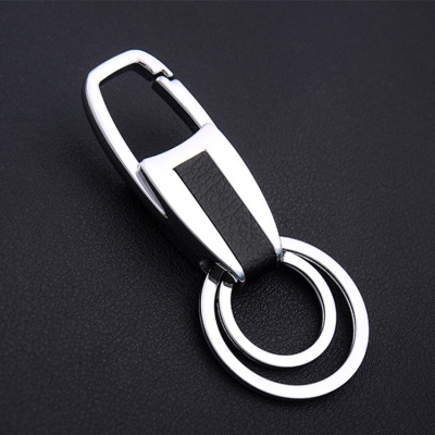 Men's and Women's Leather Double Ring Automobile Waist Mounted Metal Keychains Advertising Key Ring Circle Pendant Accessories