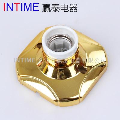 E27 Ceramic straight lamp holder with square chassis and plated gold colour shell