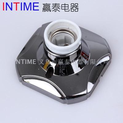 E27 Ceramic straight lamp holder with square chassis and plated black color case