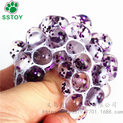 New unique pressure relief ball mini key ring transparent beads sequined grape ball adult children pressure relief