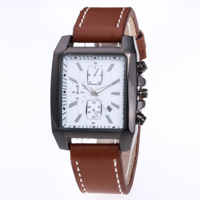 Fashion trend quartz watch true belt simple business men's watch waterproof multi-function calendar student wrist watch