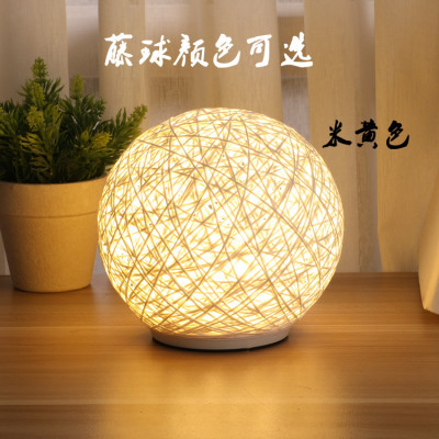 Creative gift desk lamp 3D moon lamp LED new fancy real rattan ball decorative bedside lamp USB charging battery