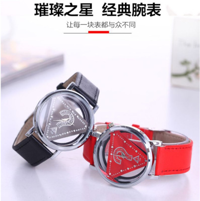 Hot style inverted triangle hollow-out watch men's fashion simple women's fashion watch