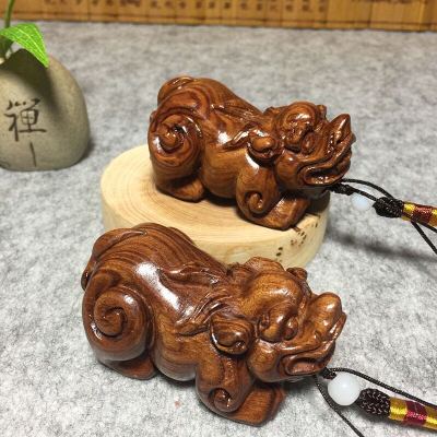 One flower pear wood carving hand pieces pixiu crafts wood carving to attract wealth and dispel evil handle pieces