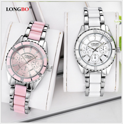 New fashion three-eyed ceramic steel band ladies watch waterproof fashion watch luminous quartz watch