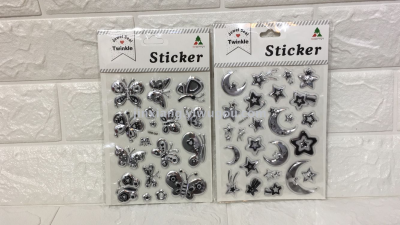 3D cartoon moon smile face bubble stickers elementary school students award prizes silver gift stickers