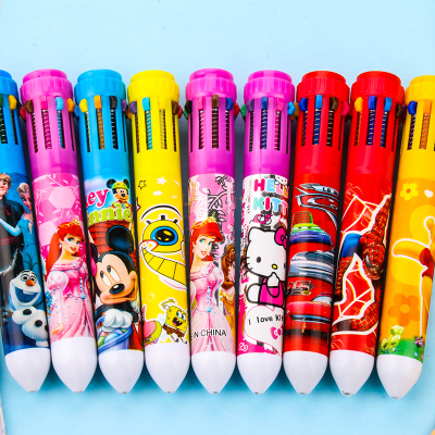 Korean Creative Cute Cartoon Multi-Color Ballpoint Pen Pressing Pen Color Personalized Oil Pen Stationery 10 Color Pen