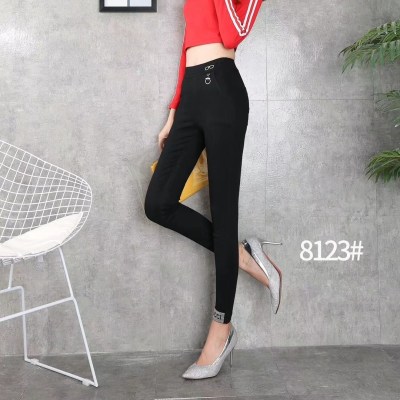 High crotch moon slanted wash black leggings for ladies