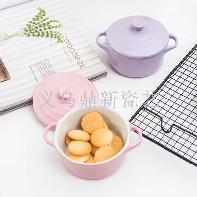 Japanese creative baking porcelain baking cup pudding steamed egg bowl dessert bowl with double ears covered baking bowl