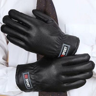 Winter warm leather gloves with fleece thickened imitation deerskin windproof driving motorcycle gloves