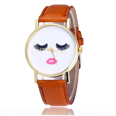 Aliexpress sells fashion eyelash patterned leather belt watches extremely thin PU neutral quartz watch women's watch